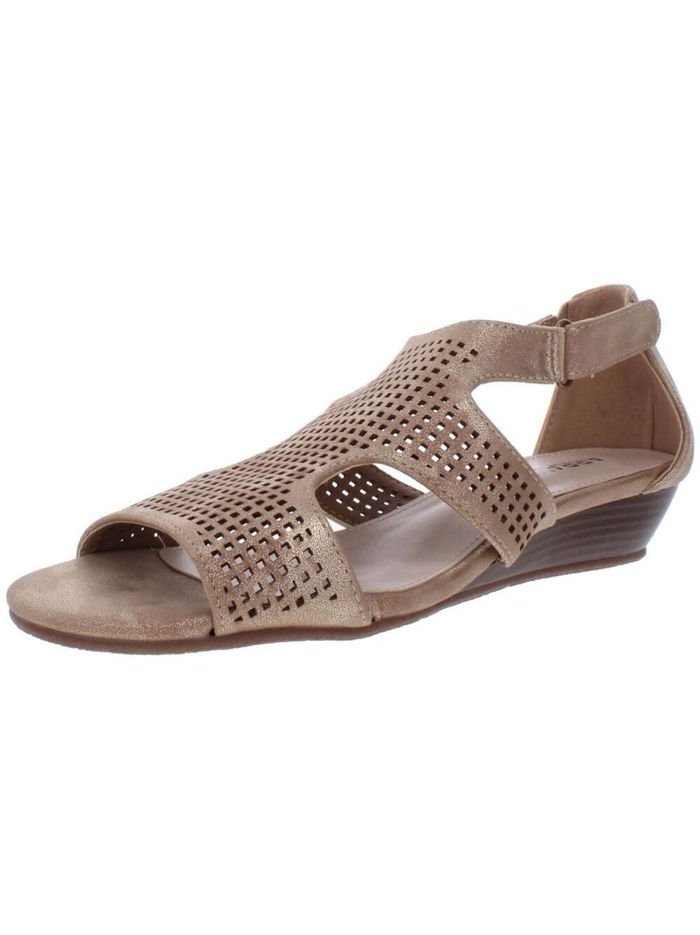 Array Womens Tati Shimmer Faux Leather Wedge Sandals